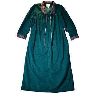 Vintage 80s Cinema Etoile Robe Loungewear Housecoat Green Womens Velour Size 1X